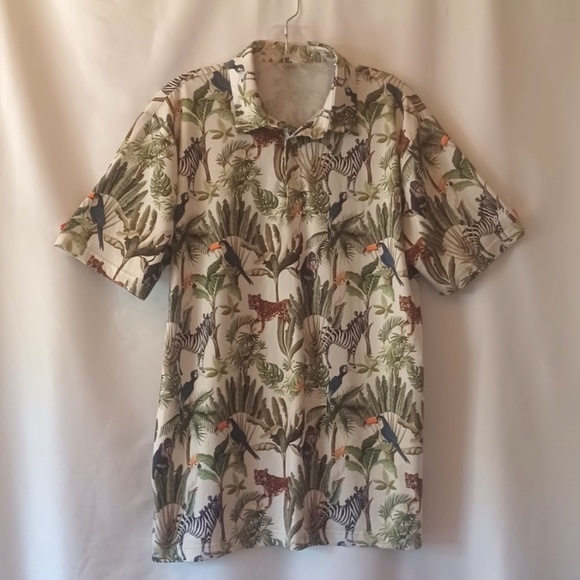 Golf Gods Australia Cool Tech Performance Golf Polo Jungle King Print Size L EUC - Picture 2 of 6